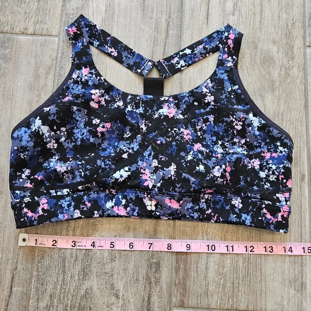 Sweaty Betty Power Medium Support Sports Bra Women Size L Floral Black Racerback